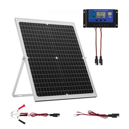 30W 12V Solar Panel Battery Charger, Solar Battery Trickle Charger Maintainer with Intelligent MPPT Controller & Adjustable Mount Bracket, IP67 Waterproof for Car Boat RV Motorcycle Trailer