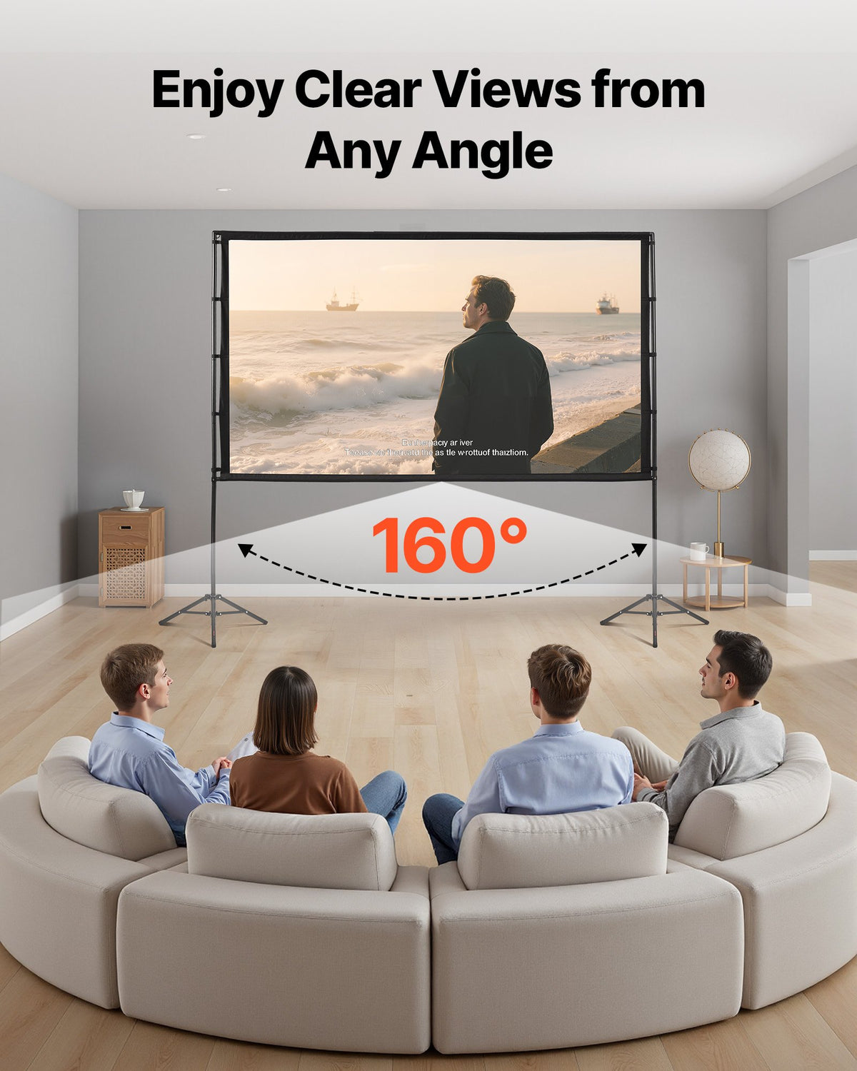 Projektorduk med stativ, 100 tums 160° vidvinkelprojektionsduk för inomhusbruk och utomhusbruk, 16:9 4K HD skrynkelfria bärbara skärmar med dubbla stativ och bärväska, för filmpresentation i hemmabio