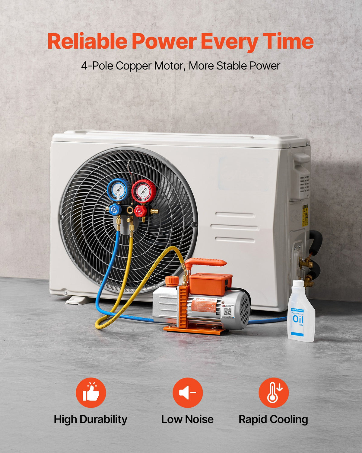 AC Vacuum Pump and Gauge Set, 4.5 CFM 127 L/min, Single Stage Rotary Vane HVAC Vacuum Pump, Manifold Gauge Kit, for R134a R22 R410a R1234YF R32, with Carry Bag, for Auto HVAC Air Conditioning