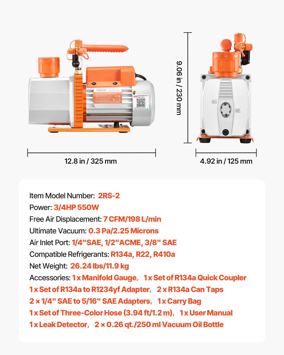 AC Vacuum Pump and Gauge Set, 7 CFM 198 L/min, Two Stage Rotary Vane HVAC Vacuum Pump, A/C Manifold Gauge Kit, for R134a R22 R410a, with Leak Detector Carry Bag, for Auto HVAC Air Conditioning