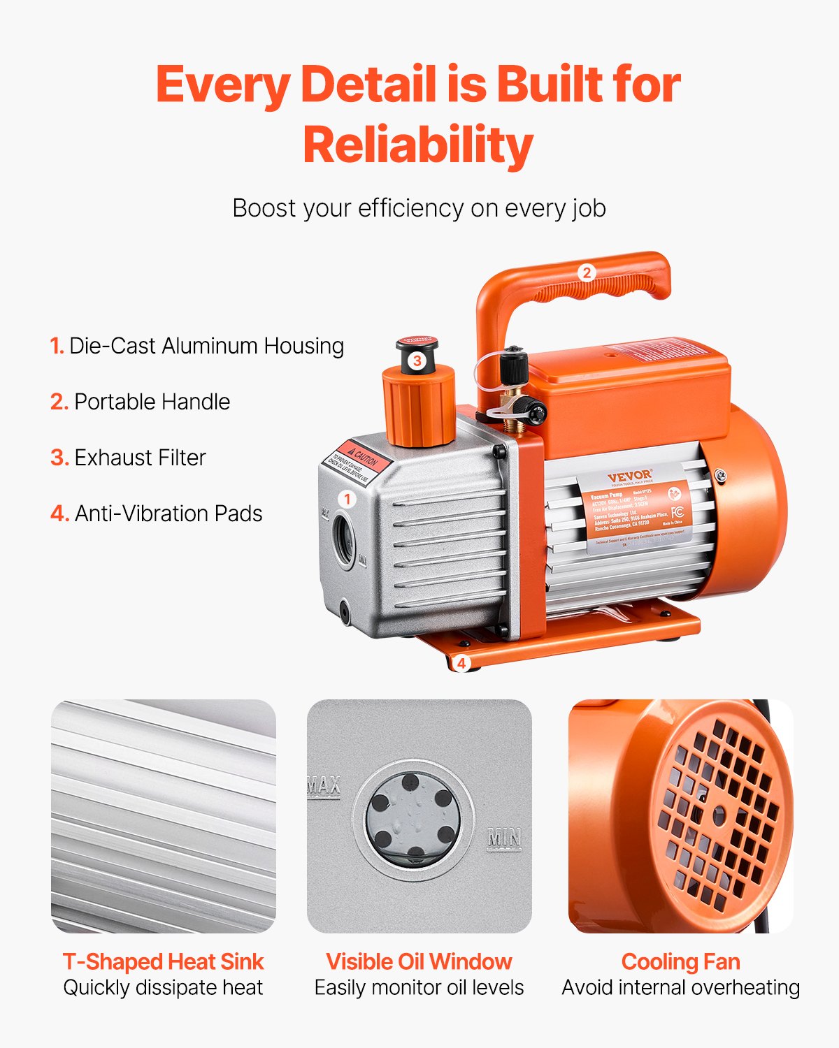 Vakuumpump, 217 L/min (3,5 CFM), HVAC enstegs roterande lamellvakuumpump, för R134a R22 R410a-system, vakuumpumpsats för bil-AC med oljeflaska, för underhåll av luftkonditioneringsapparater i bilar, avgasning av harts