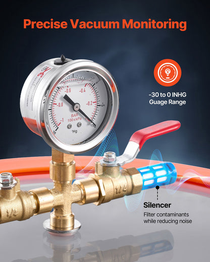 11.36 L Vacuum Chamber with Pump, 3.5 CFM 99 L/min, Single Stage Vacuum Pump, Stainless Steel Degassing Chamber Kit, Tempered Glass Lid, 1.5 m Hose, for Stabilizing Wood Degassing Silicone Resin