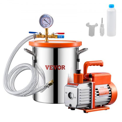 11 l (3 gallon) vakuumkammare och 100 l/min (3,5 CFM) pumpsats, kammare i rostfritt stål, enstegs vakuumpump avgasningskammarsats, med akryllock, olja, 1,5 m (4,92 fot) slang, för avgasning av silikonepoxiharts