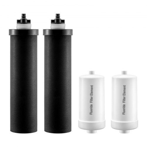 Reservfilter för vatten, reningselement, reservfilter, gravitationsvattenfiltersystem, kompatibelt med de flesta märken, 4-pack (2 aktivt kolfilter + 2 avfluoreringsfilter)