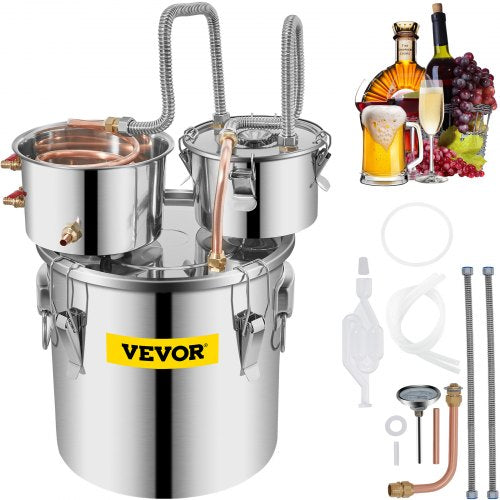 Hembräntstilldestilleri 5Gal 21L rostfritt stål vattendestilleri kopparrör med cirkulationspump hembryggningssats inbyggd termometer för gör-det-själv whisky vin brandysprit