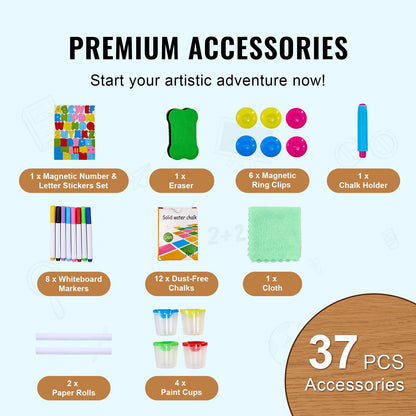Art Easel for Kids, 3-in-1 Wooden Double-Sided Kid's Art Easel with Magnetic Whiteboard, Chalkboard, Paper Roll, Adjustable Standing Drawing Board with Painting Accessories, Storage for Boy Girl