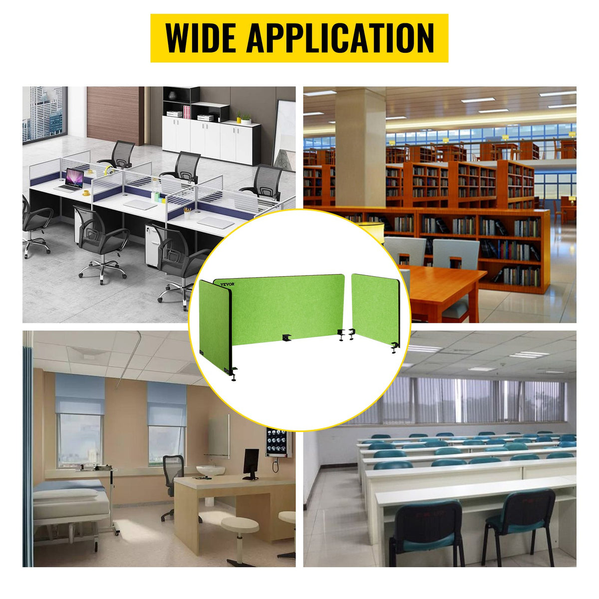Desk Divider 60'' Desk Privacy Panel, 3 Panels Privacy Acoustic Panel, Sound Absorbing Acoustic Privacy Panel, Reduce Noise and Visual Distractions, Lightweight Clamp-on Divider Green