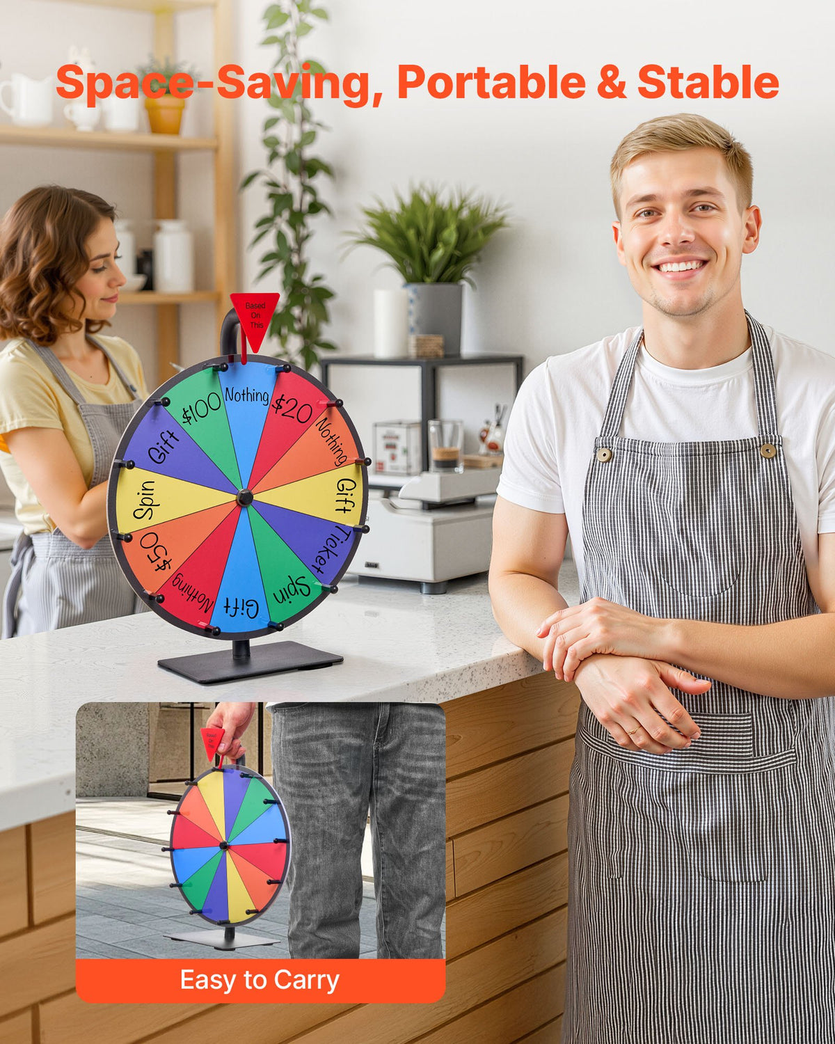 305 mm snurrande prishjul, 12 platser med stativ, bordsroulette med whiteboard och 2 tuschpennor, 6 färger, enkel montering, för fest, pub, mässa, karnevalsevenemang