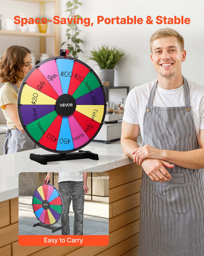 610 mm snurrande prishjul, 14 platser med stativ, bordsroulette med whiteboard och 2 tuschpennor, 6 färger, enkel montering, för fest, pub, mässa, karnevalsevenemang