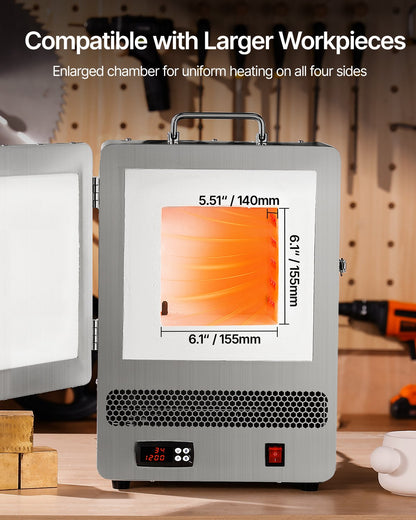 Tabletop Kiln Melter, 1500W Powerful Electric Kiln, 2192℉ / 1200℃ Max Temperature, Stainless Steel, Gold Melting Furnace for Wax Casting, Clay DIY, Metal Tempering, Glazing on Pottery, Silver