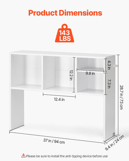 Skrivbordsbokhylla, förvaringsorganisatör med 1 våning, 91 x 23 x 69 cm förvaringsställ i trä, bokhylla med halkfria fötter, för kontor, hem och studentrum, vit