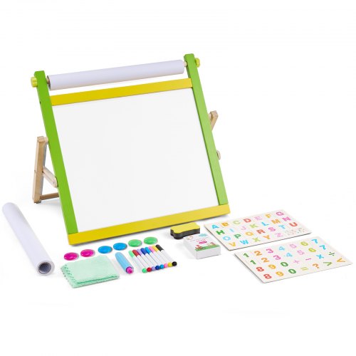 Bordsstaffi för barn, 3-i-1 trä dubbelsidigt konststaffili för barn med magnetisk whiteboard, svarta tavlor, pappersrulle, hopfällbar bärbar ritbräda med målartillbehör för pojkar och flickor