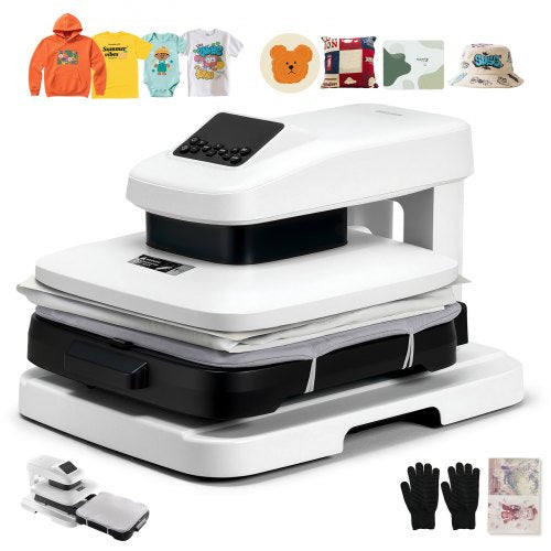 Auto Heat Press Machine, 38 x 38 cm, T-Shirt Press Machine with Auto Release and Adjustable Pressure, Digital Display, Rapid Heating, for Sublimation, Vinyl, Heat Transfer Projects, White