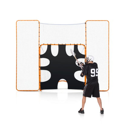 3-i-1 lacrossemål, 12x9 fot lacrossenät med stopp och måltavla, snabb och enkel uppsättning av rebounderutrustning för trädgården, träningsnät i stålram, lämplig för ungdoms- och vuxenträning, orange