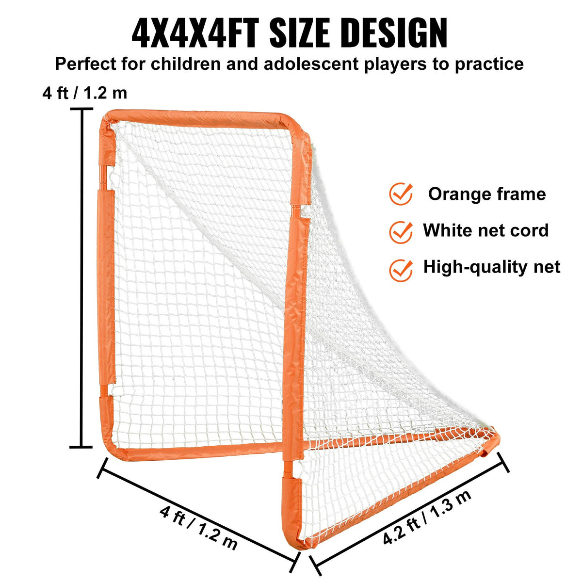 Lacrossemål, 1,2 x 1,2 m litet barnlacrossenät, hopfällbart bärbart lacrossemål med bärväska, träningsutrustning för trädgården med järnram, snabb och enkel installation, perfekt för ungdomsträning, orange