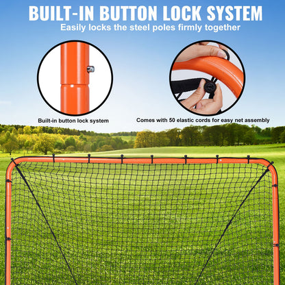 Lacrossemål, 1,8 x 1,8 m lacrossenät, hopfällbar bärbar lacrosseträningsutrustning för trädgården, träningsnät med stålram, snabb och enkel montering av lacrossemål, perfekt för ungdoms- och vuxenträning, orange