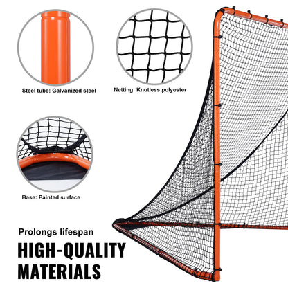 Lacrossemål, 1,8 x 1,8 m lacrossenät, hopfällbar bärbar lacrosseträningsutrustning för trädgården, träningsnät med stålram, snabb och enkel montering av lacrossemål, perfekt för ungdoms- och vuxenträning, orange