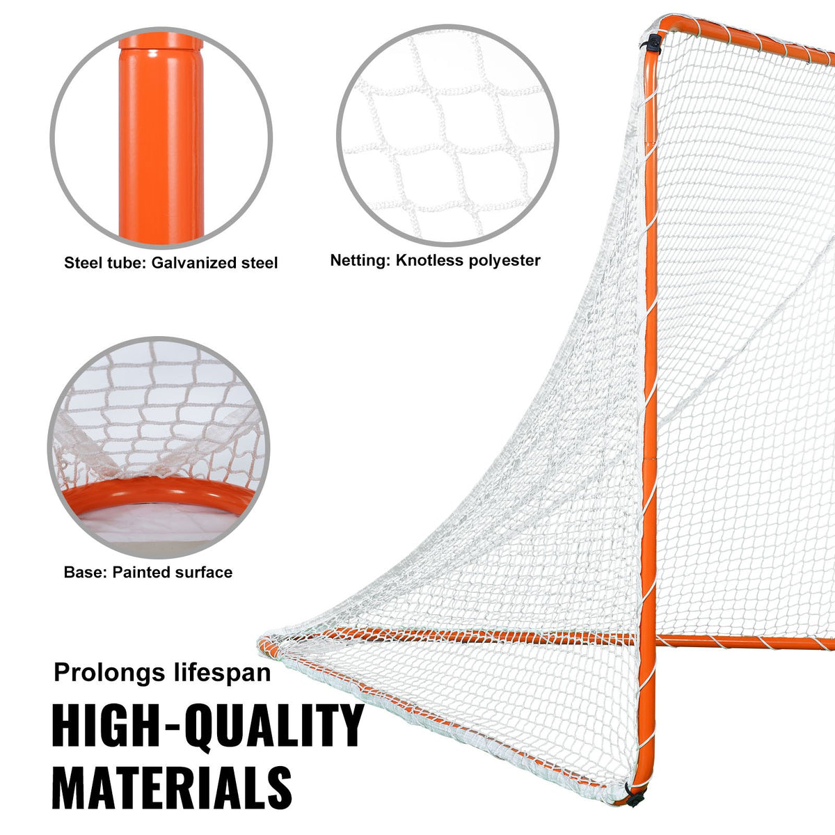Lacrossemål, 1,8 x 1,8 m lacrossenät, stålram för trädgårdslacrosseträning, bärbart lacrossemål med bärväska, snabb och enkel installation, perfekt för ungdoms- och vuxenträning, orange
