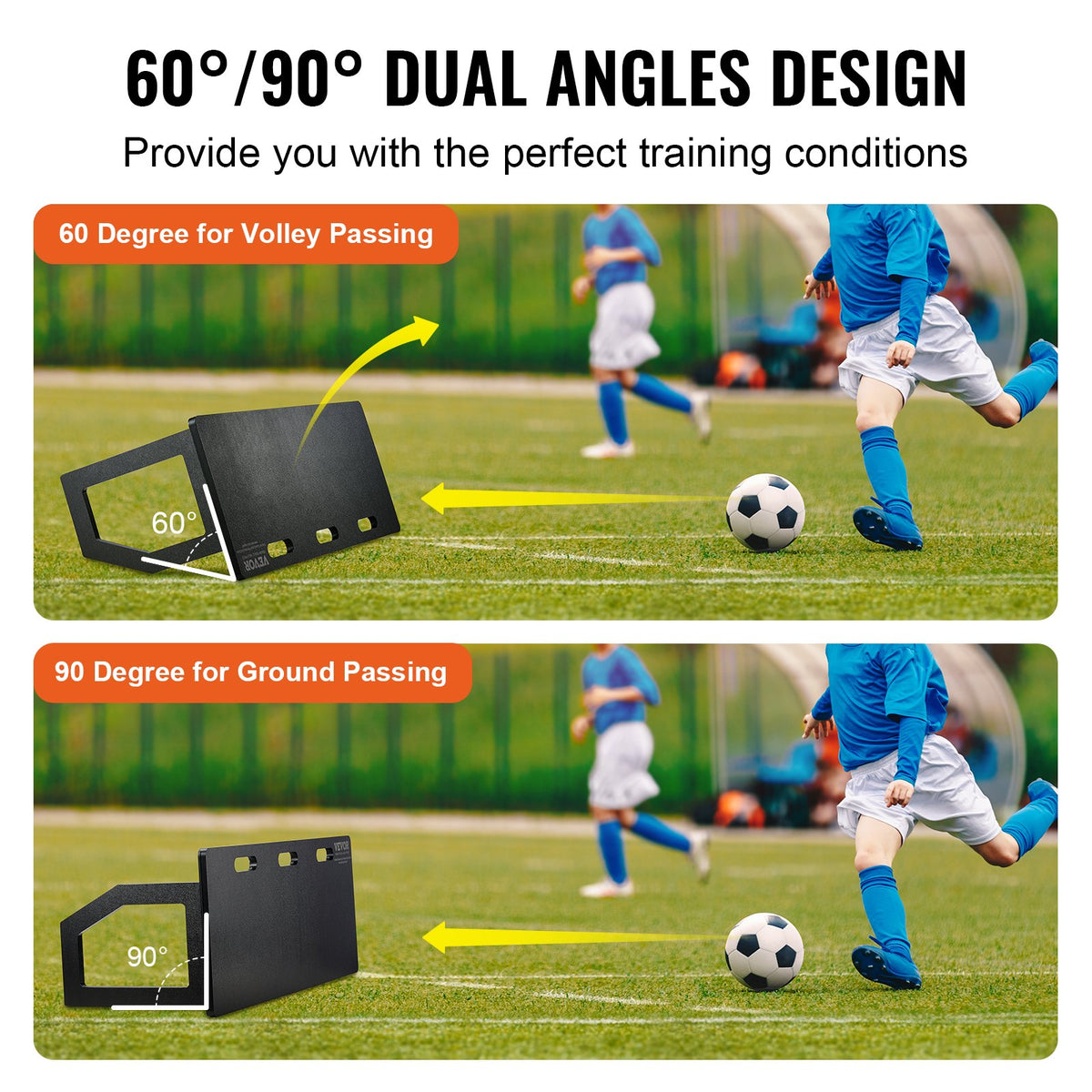 Fotbollsrebounderbräda, 101,6 x 40,6 cm bärbar fotbollsvägg med 2 reboundervinklar, hopfällbar HDPE-rebounderbräda, fotbollsträningsutrustning för barn och vuxna, passnings- och skottträning