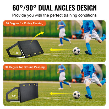 Fotbollsrebounderbräda, 114,3 x 45,7 cm bärbar fotbollsvägg med 2 reboundervinklar, hopfällbar HDPE-rebounderbräda, fotbollsträningsutrustning för barn och vuxna, passnings- och skottträning