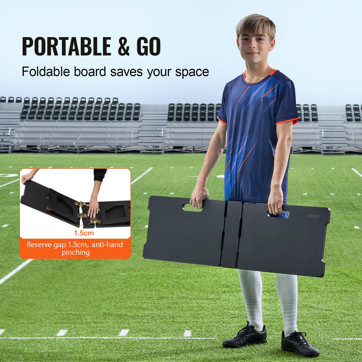 Fotbollsrebounderbräda, 45"x13" bärbar fotbollsvägg med 2 vinklar för rebound, hopfällbar HDPE kickback-reboundbräda, fotbollsträningsutrustning för barn och vuxna, passnings- och skottträning