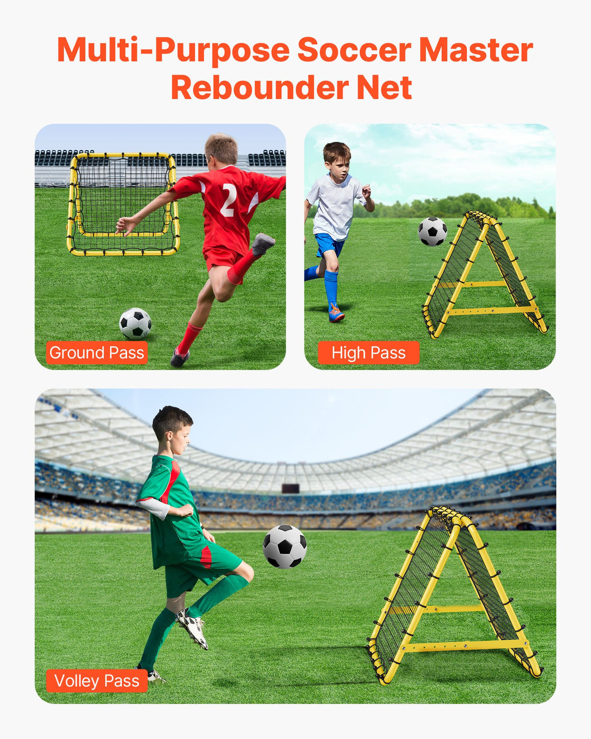 Fotbollsnät med rebounder, 100 cm x 85 cm x 90 cm, bärbara fotbollsträningsgåvor, fullt justerbara vinklar, hjälpmedel och utrustning för barn, tonåringar och alla åldrar, enkel uppsättning och perfekt förvaring
