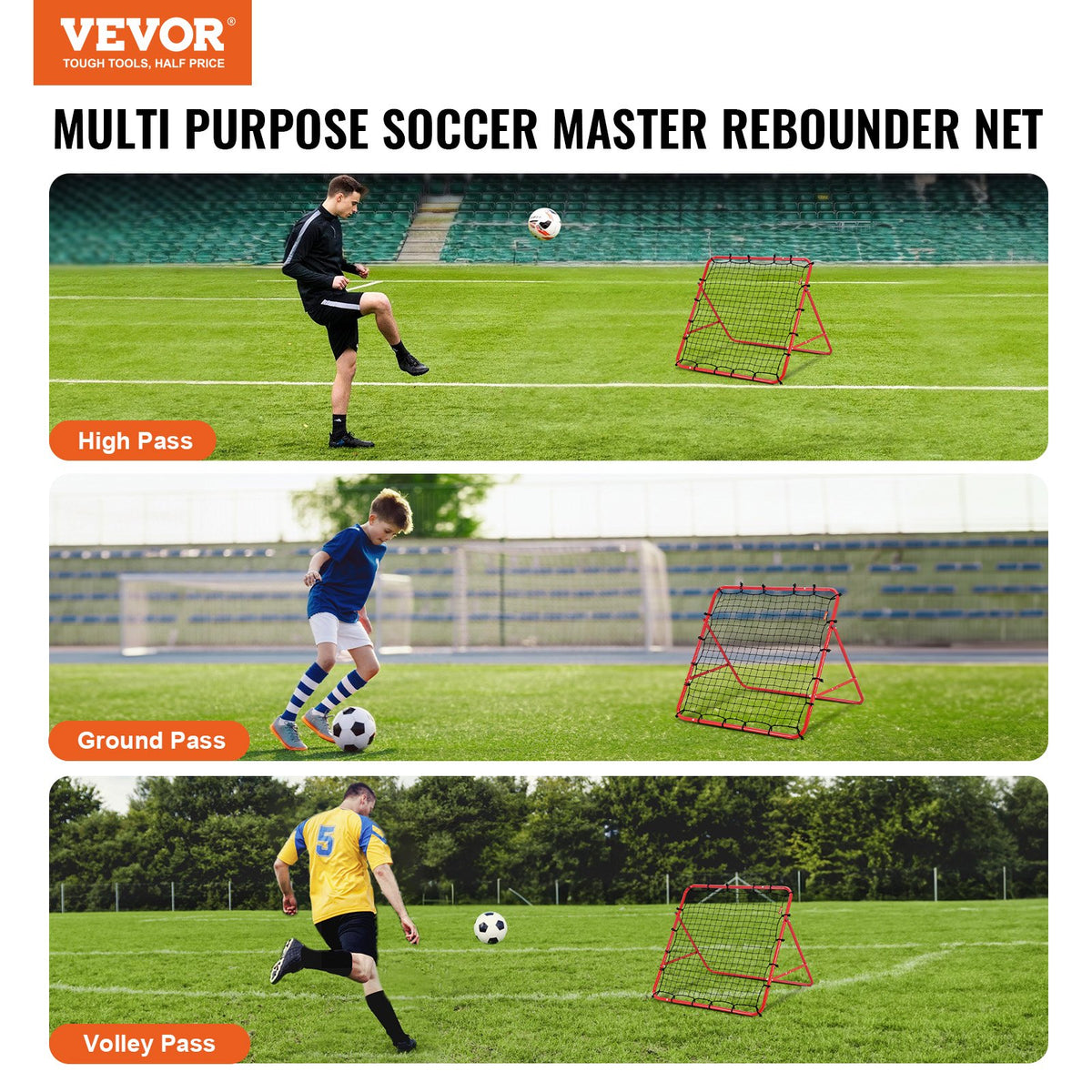 Fotbollsnät för rebounder, kickback 99,1x99,1 cm, bärbara fotbollsträningsgåvor, komplett målnät, hjälpmedel och utrustning för barn, tonåringar och alla åldrar, enkel uppsättning och perfekt förvaring