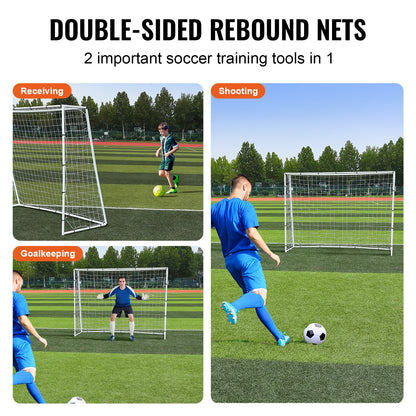 Fotbollsreboundtränare, 8x6FT järnfotbollsträningsutrustning, sportfotbollsreboundervägg med dubbelsidigt reboundnät och mål, perfekt för trädgårdsövning, soloträning, passningar