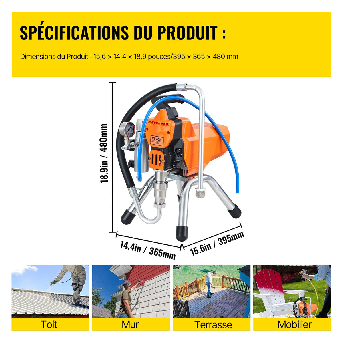 Airless Paint Sprayer with High Pressure Hose, 2200W Wall Paint Gun, 3000PSI 2L/min Brushless Motor Included, for Interior and Exterior Painting, Fence Accessories