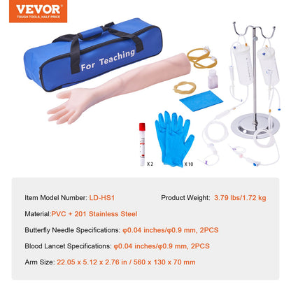 Flebotomiövningskit, IV-venpunktionskit för intravenös träning, högsimulerad IV-övningsarmskit med bärväska, övning och perfekta IV-färdigheter, för sjuksköterskestudenter och yrkesverksamma
