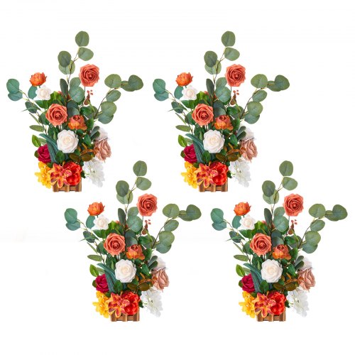 Stående konstgjorda blomsterarrangemang 4 st, 450 mm höga konstgjorda blomsterdekorationer för bröllopsgång, orange blomdekorationer för ceremoni, mottagning, fest, utomhusdekor