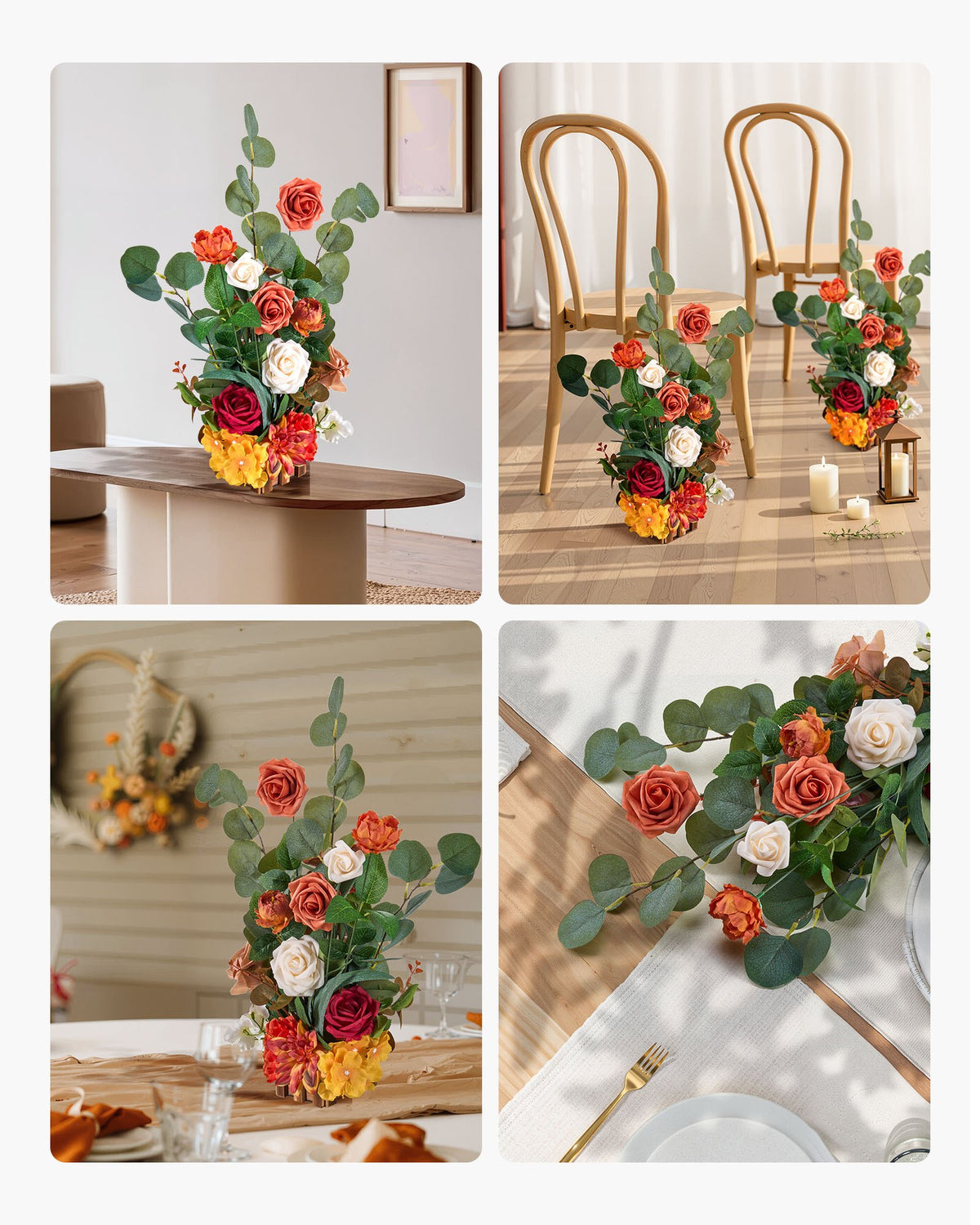 Stående konstgjorda blomsterarrangemang 4 st, 450 mm höga konstgjorda blomsterdekorationer för bröllopsgång, orange blomdekorationer för ceremoni, mottagning, fest, utomhusdekor