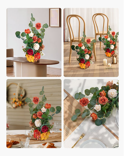 Stående konstgjorda blomsterarrangemang 4 st, 450 mm höga konstgjorda blomsterdekorationer för bröllopsgång, orange blomdekorationer för ceremoni, mottagning, fest, utomhusdekor
