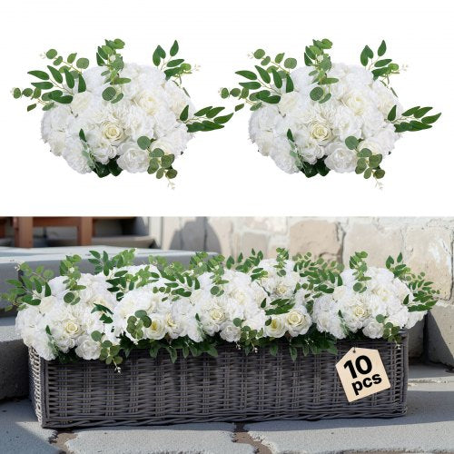 Blombollarrangemang Bukett 10 st, 450 mm diameter Konstgjorda blombollar Vita rosor Bröllopsbordsdekorationer, Konstgjorda blomsterarrangemang för bröllopsbordsdekorationer Hembordsdekorationer