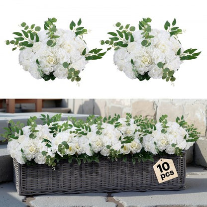 Blombollarrangemang Bukett 10 st, 450 mm diameter Konstgjorda blombollar Vita rosor Bröllopsbordsdekorationer, Konstgjorda blomsterarrangemang för bröllopsbordsdekorationer Hembordsdekorationer