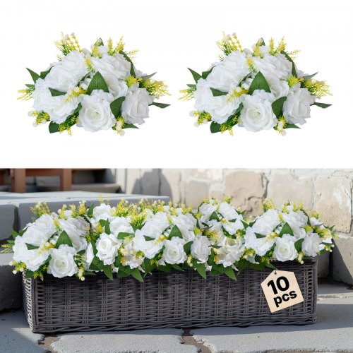 Blombollarrangemang Bukett 10 st, 240 mm diameter Konstgjorda blombollar Bröllopsrosbordsdekorationer, Konstgjorda blomsterarrangemang för bröllopsbordsdekorationer, Vit