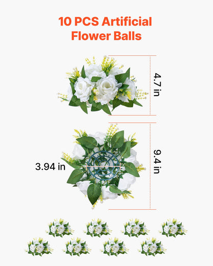 Blombollarrangemang Bukett 10 st, 240 mm diameter Konstgjorda blombollar Bröllopsrosbordsdekorationer, Konstgjorda blomsterarrangemang för bröllopsbordsdekorationer, Vit