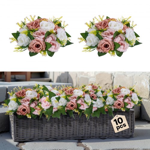 Blombollsarrangemang Bukett 10 st, 240 mm diameter Konstgjorda blombollar Bröllopsbordsdekorationer, Konstgjorda rosenarrangemang för bröllopsbordsdekoration Hemdekoration, Rosa och vita rosor