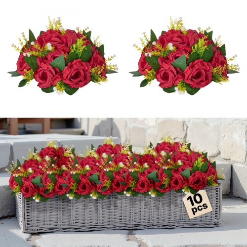 Blombollarrangemangbukett 10 st, 240 mm bröllopsdekorationer med röda rosor, konstgjorda blommor, kyssbollar, dekoration, konstgjorda blomsterarrangemang, blombukett för hemfestbordsdekorationer