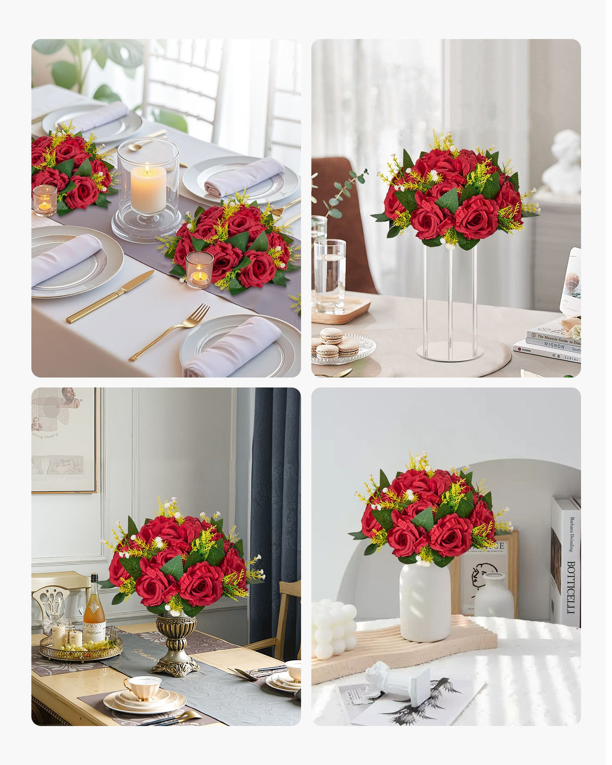 Blombollarrangemangbukett 10 st, 240 mm bröllopsdekorationer med röda rosor, konstgjorda blommor, kyssbollar, dekoration, konstgjorda blomsterarrangemang, blombukett för hemfestbordsdekorationer