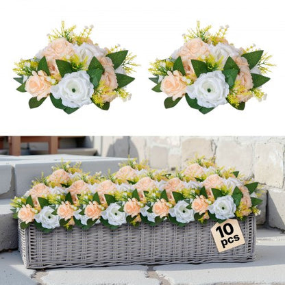 Blombollsarrangemang Bukett 10 st, 240 mm diameter Konstgjorda Blombollar Bröllopsbordsdekorationer, Rosenarrangemang för bröllopsbordsdekoration Hemdekoration, Champagne &amp; Vita Rosor