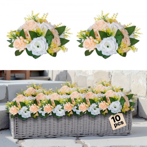 Blombollsarrangemang Bukett 10 st, 240 mm diameter Konstgjorda Blombollar Bröllopsbordsdekorationer, Rosenarrangemang för bröllopsbordsdekoration Hemdekoration, Champagne &amp; Vita Rosor