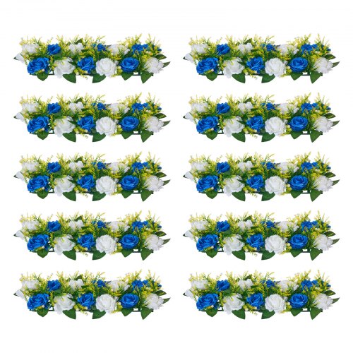 Blombollsarrangemang Bukett 10 st, 500 x 220 mm Konstgjorda Blombollar Bröllopsbordsdekorationer, Konstgjorda Rosenarrangemang för Bröllopsbordsdekoration Hemdekoration, Blå och vita rosor