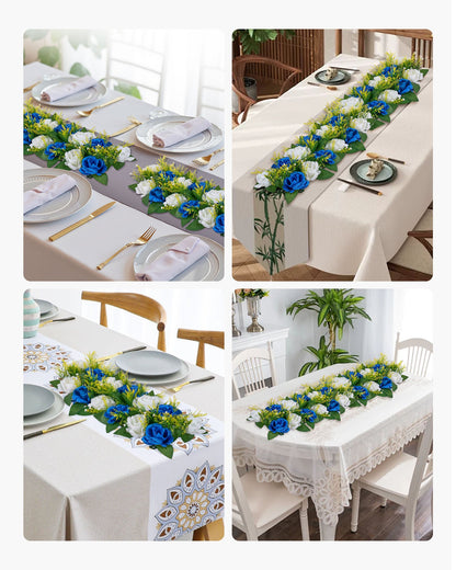 Blombollsarrangemang Bukett 10 st, 500 x 220 mm Konstgjorda Blombollar Bröllopsbordsdekorationer, Konstgjorda Rosenarrangemang för Bröllopsbordsdekoration Hemdekoration, Blå och vita rosor