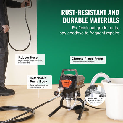 Stativ Airless Färgspruta, 950W 3000PSI Högeffektiv Elektrisk Airless Spruta, Fin Och Jämn Målningseffekt, Handhållna Färgsprutor För Heminredning Och Utomhusmöbler Och Staket