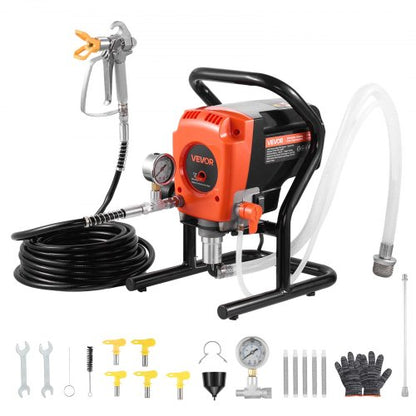 Stand Airless Paint Sprayer, 900W, 3300PSI High Pressure Airless Sprayer, Cleaning Brush, Hose, Extension Rod, Nozzles, Electric Spray Paint Machine for Interior or Exterior of House, Fence