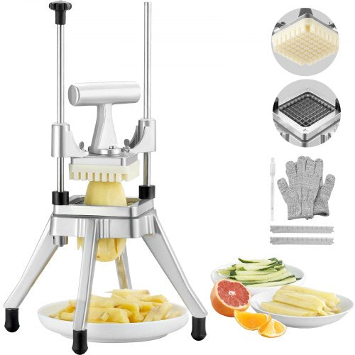 Kommersiell grönsakshackare, frukt och grönsaker, 3/8″ blad, kraftig professionell tärnare, Kattex pommes frites-skärare, lökskärare, rostfritt stål, för tomat, paprika, potatis, champinjoner, silver