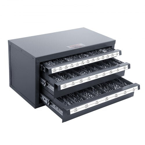 Drill Bit Dispenser Cabinet, Three-Drawer Drill Bit Organizer Cabinet for 1.59 mm to 12.7 mm, Steel Drill Dispenser Organizer Cabinet with Labels, Stackable Drill Dispenser for Drill Bit Storage