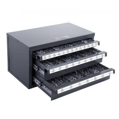 Drill Bit Dispenser Cabinet, Three-Drawer Drill Bit Organizer Cabinet for 1.59 mm to 12.7 mm, Steel Drill Dispenser Organizer Cabinet with Labels, Stackable Drill Dispenser for Drill Bit Storage