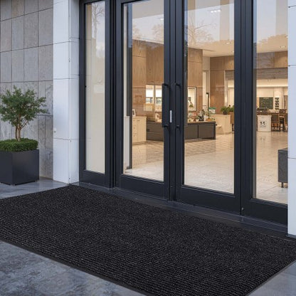 Front Door Mat, 3048 x 914 mm Commercial Floor Mat for Indoor and Outdoor, Stylish Striped Industrial Carpet with PVC Backing, Heavy Duty Washable Entry Rug for Hallway, Balcony, Garage, Grey